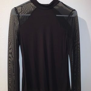 Sheer Mesh Sleeve Black Top